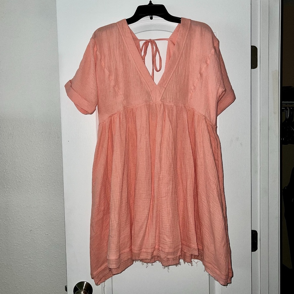 Coral Gauze Material Short Sleeve Dress